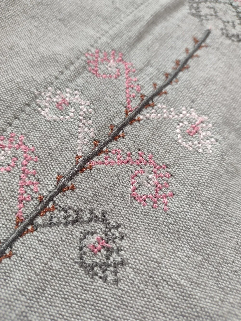 Anthropologie Cotton Linen Embroidered Natani Curtain Single Panel Grey Pink